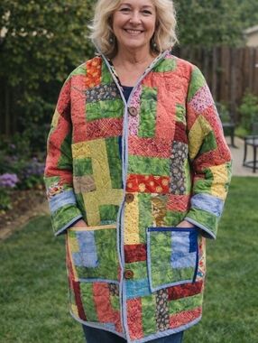 Upcycled Quilt Blanket Coat L-XL Handmade Patch Dont Throw It Out